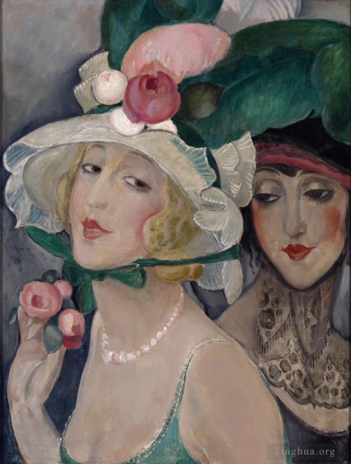 Gerda Wegener Peinture à l'huile - Deux Cocottes avec Chapeaux Lili et une amie