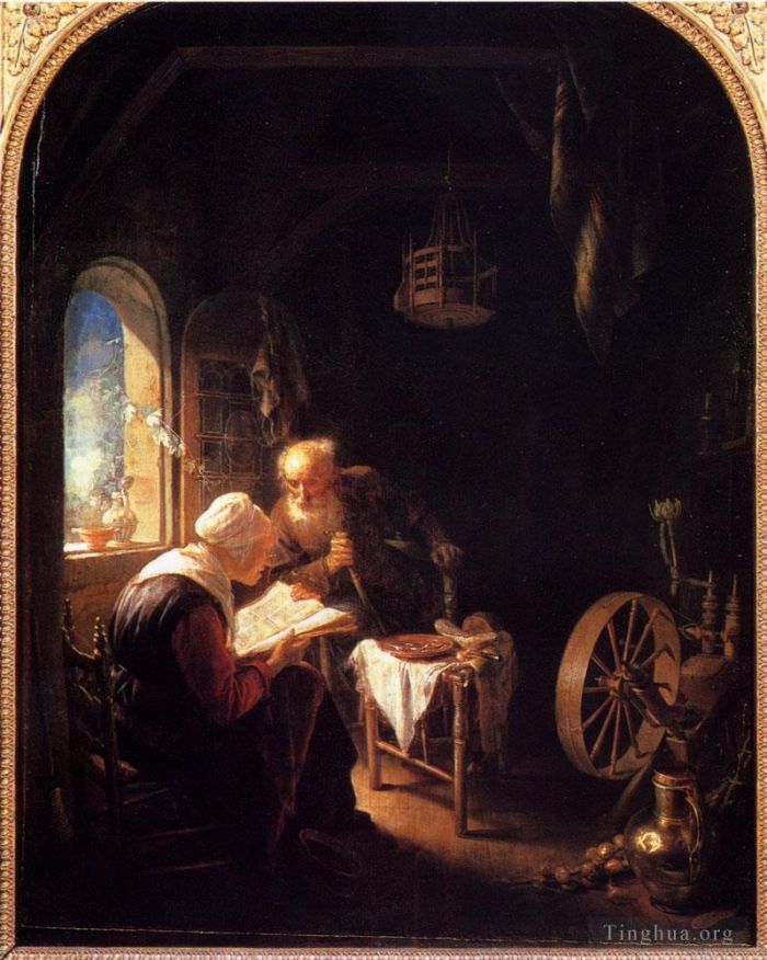 Gerrit Dou Peinture à l'huile - La leçon biblique ou Anne et Thomas