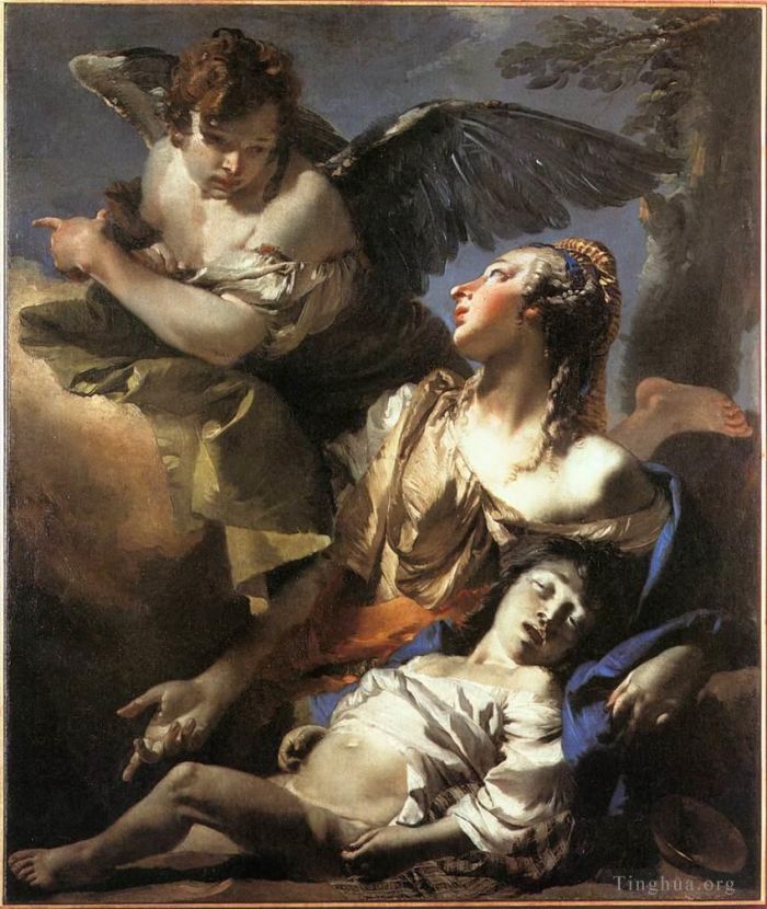 Giovanni Battista Tiepolo Peinture à l'huile - L'ange secourant Agar