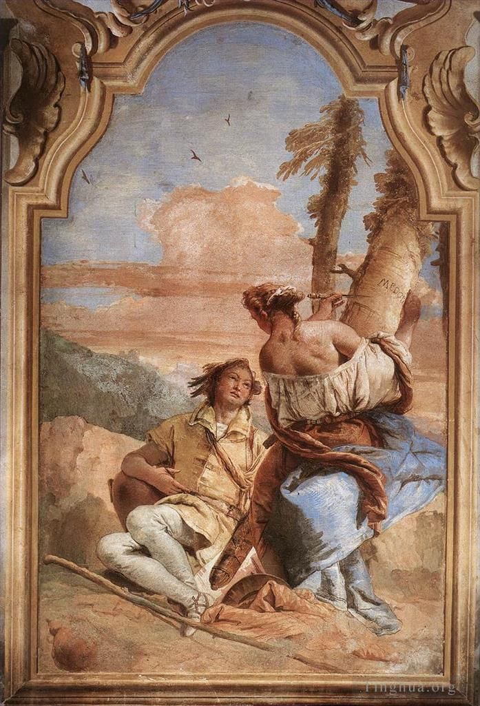 Giovanni Battista Tiepolo Types de peintures - Villa Valmarana Angelica sculptant le nom de Medoros sur un arbre