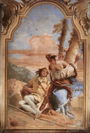 Giovanni Battista Tiepolo œuvres - Villa Valmarana Angelica sculptant le nom de Medoros sur un arbre