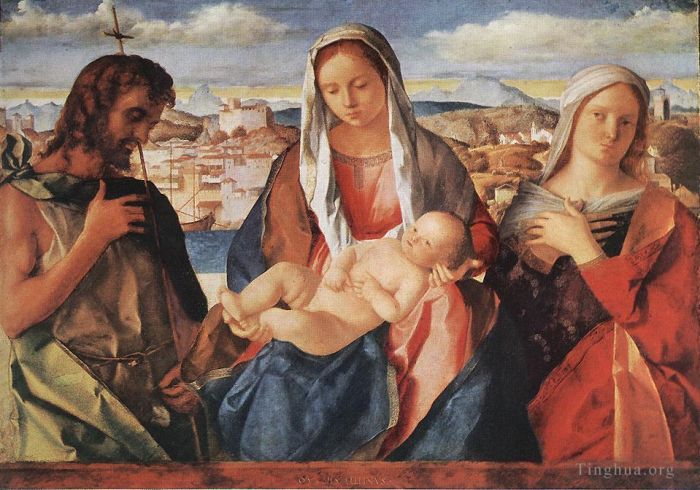 Giovanni Bellini Peinture à l'huile - Vierge à l'enfant avec saint Jean