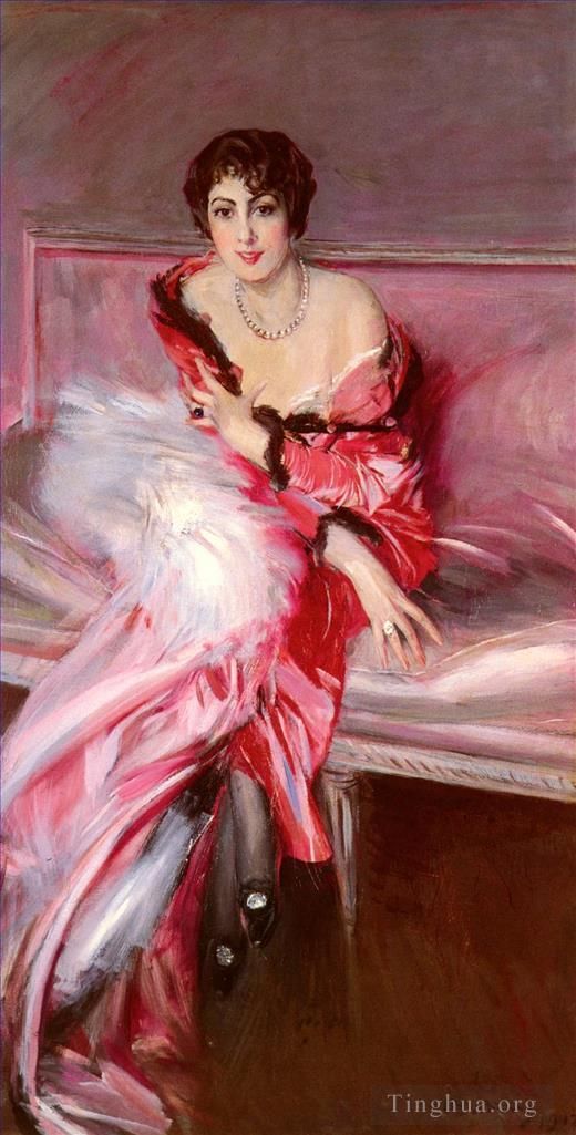 Giovanni Boldini Peinture à l'huile - Portrait De Madame Juillard En Rouge