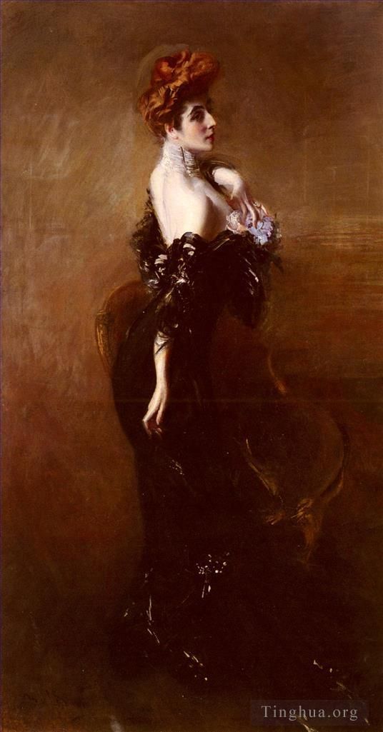 Giovanni Boldini Peinture à l'huile - Portrait de Madame Pages en robe de soirée