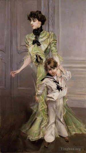 Giovanni Boldini œuvres - Portrait de Madame Georges Hugo née Pauleen Menard Dozian et de son fils Jean