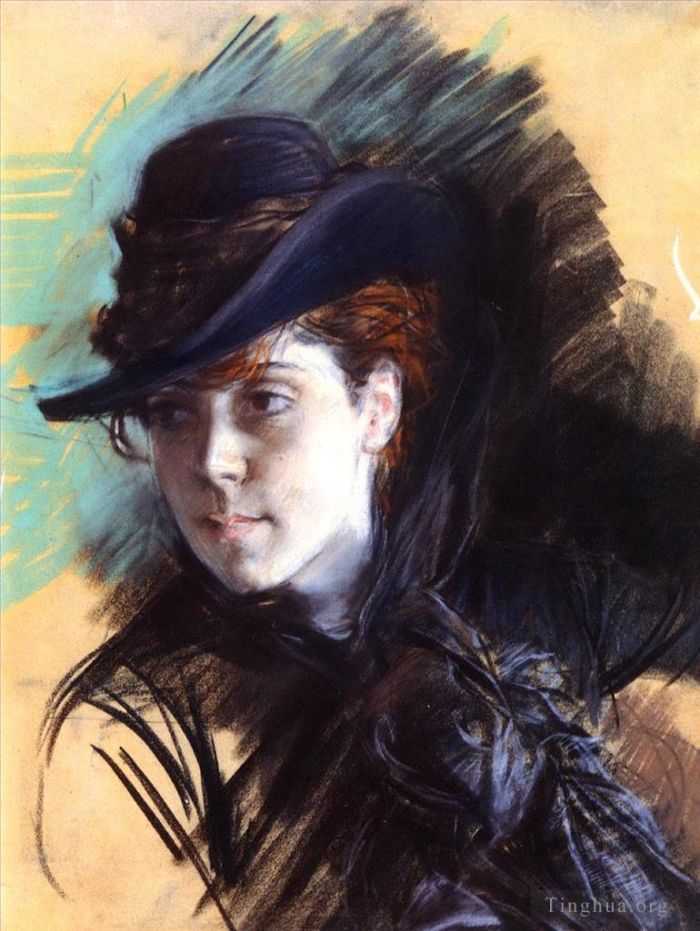 Giovanni Boldini Types de peintures - Fille au chapeau noir