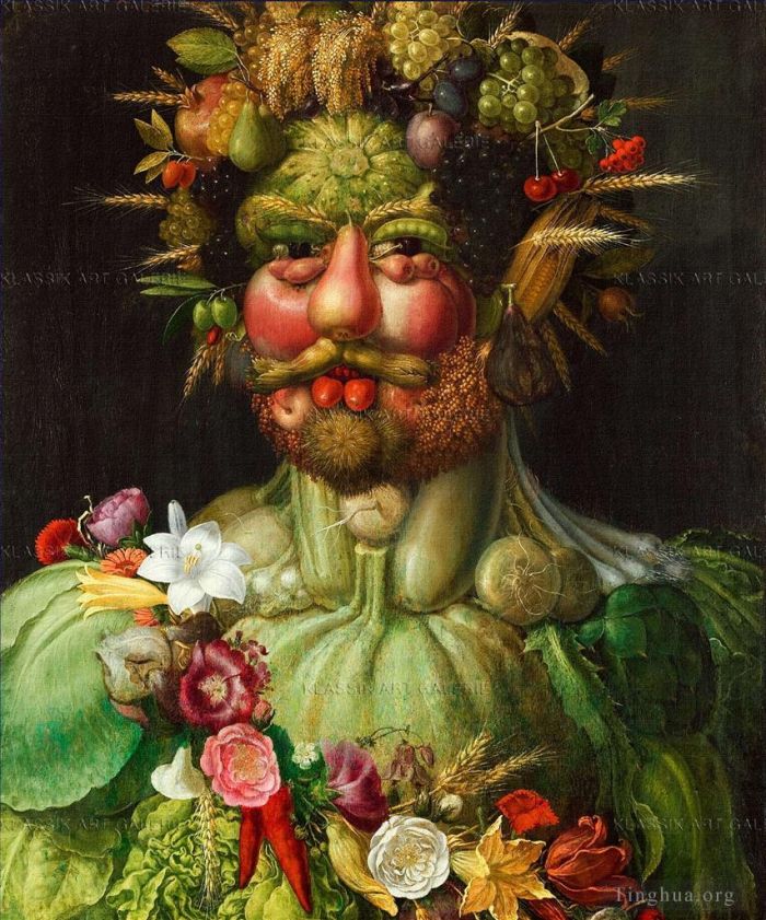 Giuseppe Arcimboldo Peinture à l'huile - Homme de légumes et de fleurs