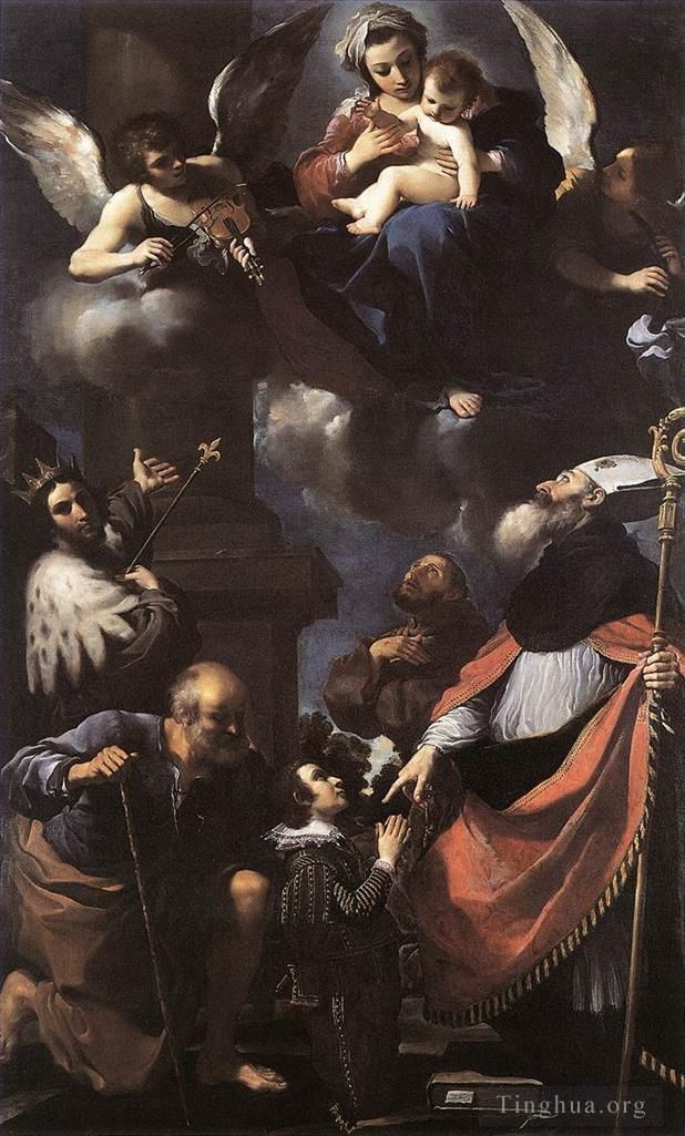 Guercino Peinture à l'huile - Un donneur présenté à la Vierge