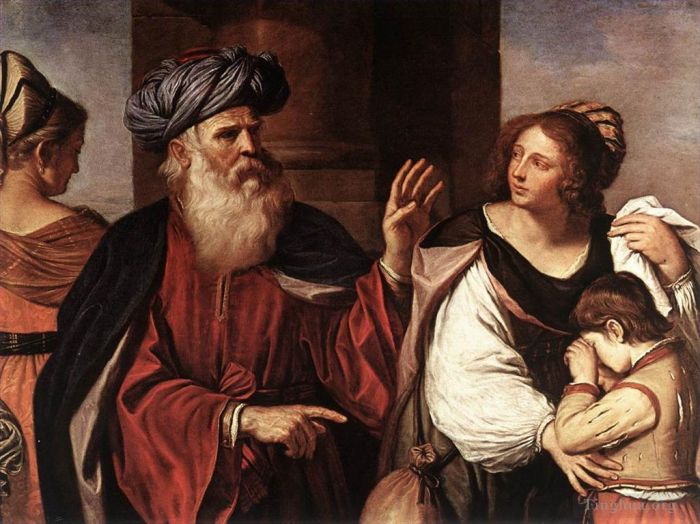 Guercino Peinture à l'huile - Abraham chassant Agar et Ismaël