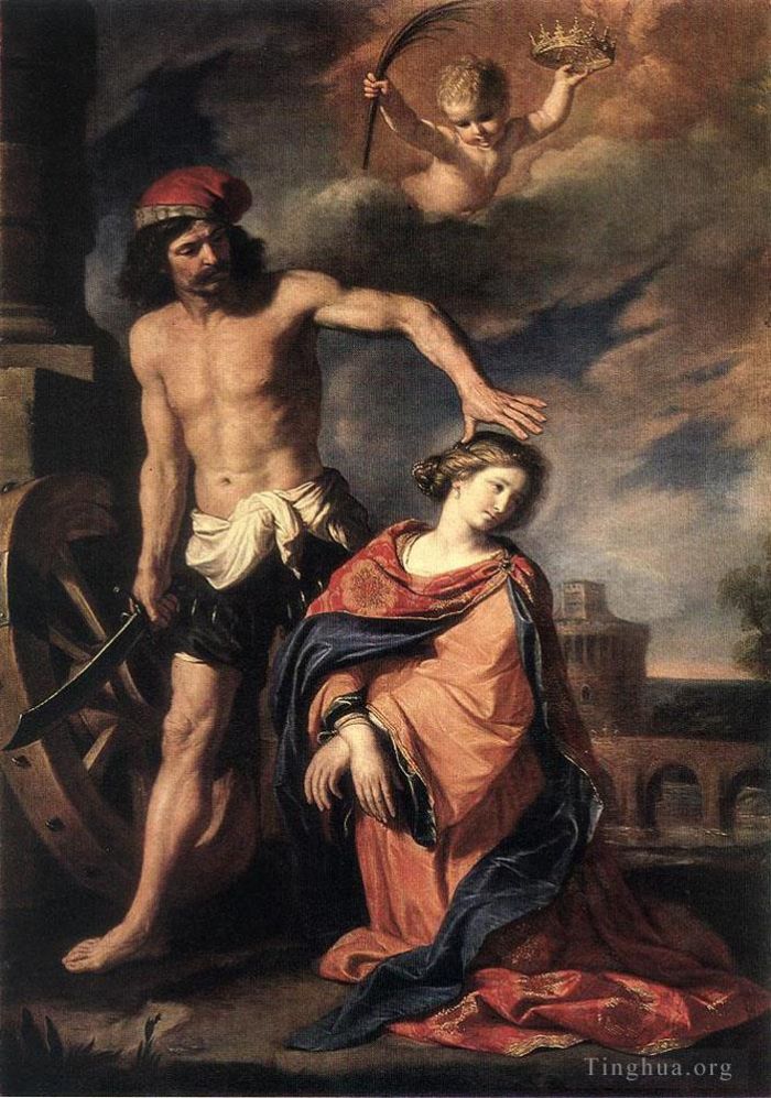 Guercino Peinture à l'huile - Martyre de Sainte Catherine