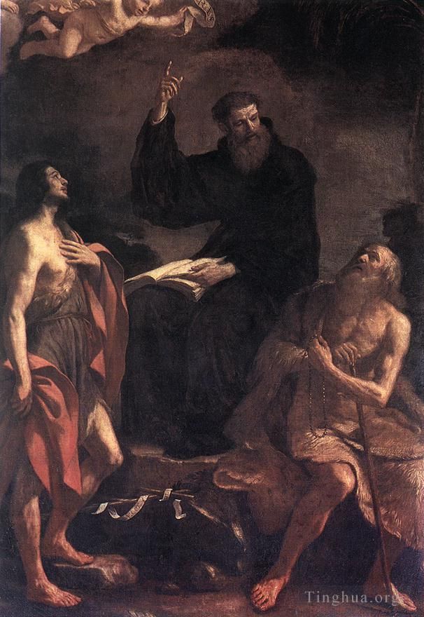 Guercino Peinture à l'huile - Saint Augustin, Saint Jean-Baptiste et Saint Paul l'Ermite