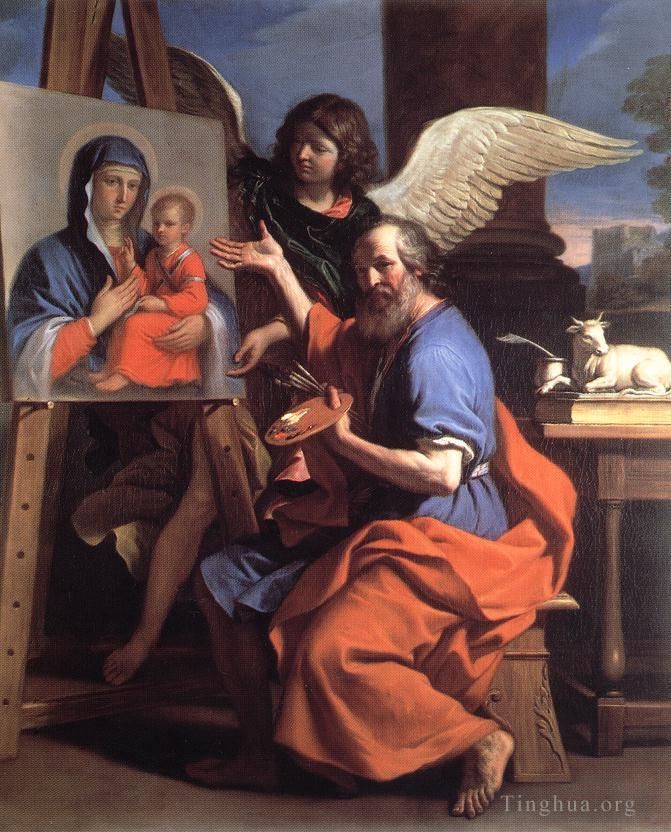 Guercino Peinture à l'huile - Saint Luc affichant un tableau de la Vierge