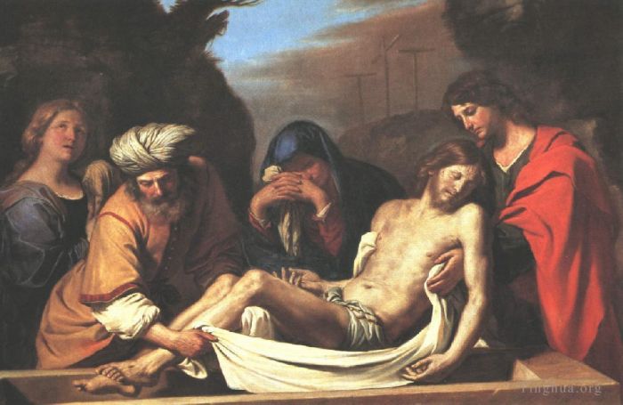 Guercino Peinture à l'huile - La mise au tombeau du Christ