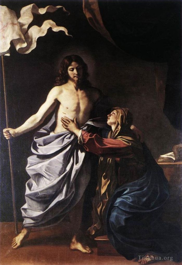Guercino Peinture à l'huile - Le Christ ressuscité apparaît à la Vierge