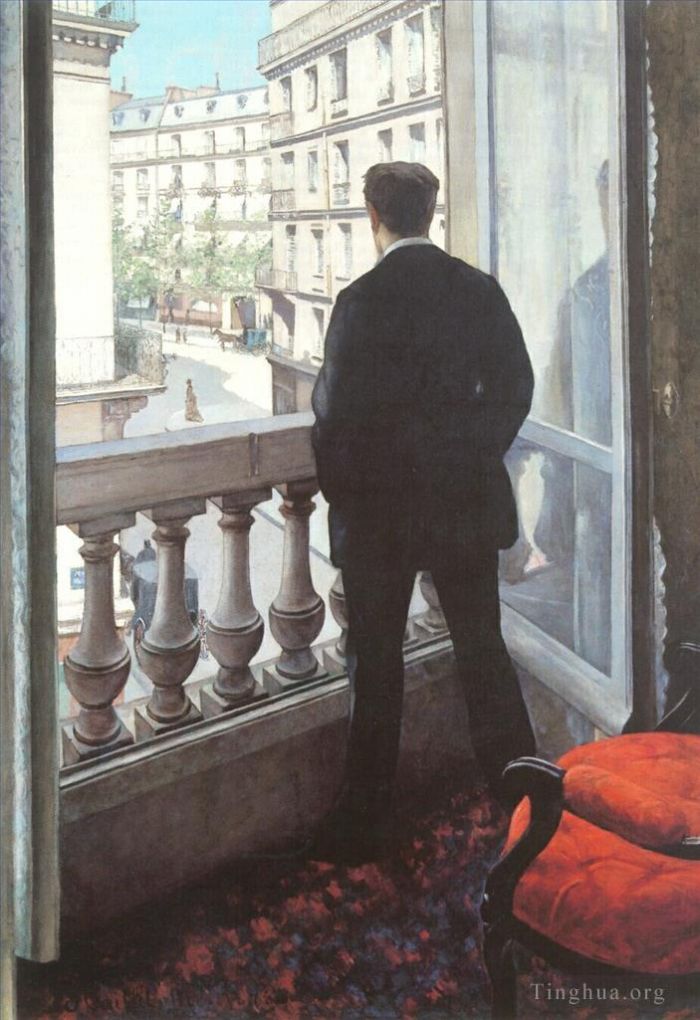 Gustave Caillebotte Peinture à l'huile - Un jeune homme à sa fenêtre