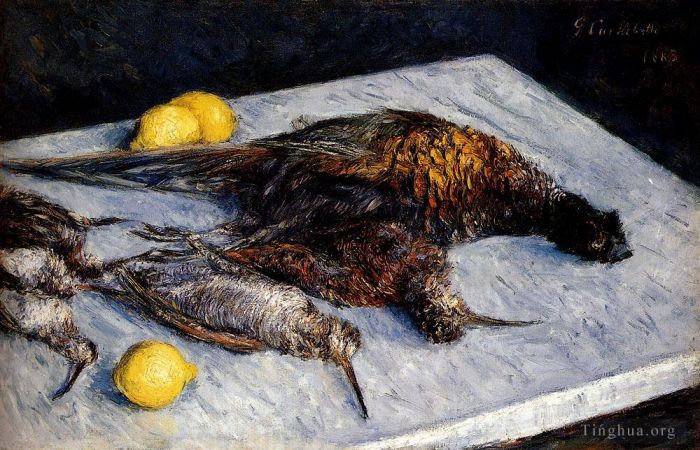 Gustave Caillebotte Peinture à l'huile - Nature morte au gibier à plumes et aux citrons