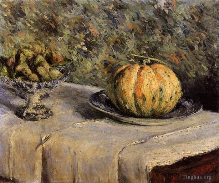 Gustave Caillebotte Peinture à l'huile - Nature morte melon et bol de figues 188nature morte