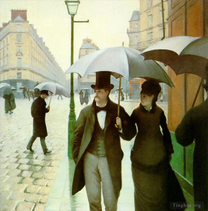 Gustave Caillebotte Peinture à l'huile - Rue de Paris temps de pluie