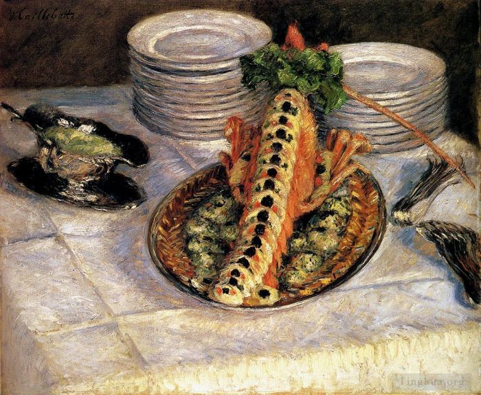 Gustave Caillebotte Peinture à l'huile - Nature morte aux écrevisses