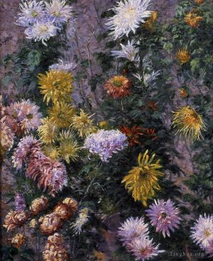 Gustave Caillebotte œuvres - Jardin des chrysanthèmes blancs et jaunes du Petit Gennevilliers
