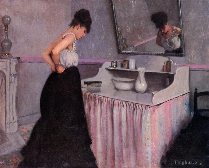 Gustave Caillebotte Peinture à l'huile - Femme à une coiffeuse