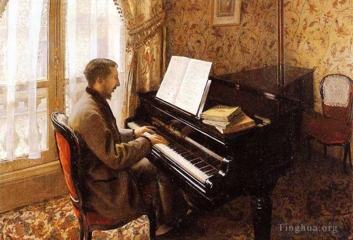Gustave Caillebotte Peinture à l'huile - Jeune homme jouant du piano