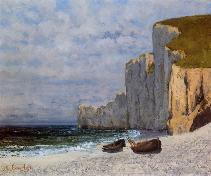 Jean Désiré Gustave Courbet Peinture à l'huile - Une baie avec des falaises