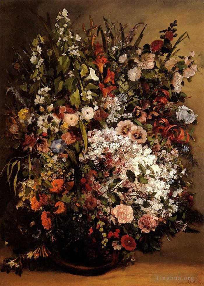 Jean Désiré Gustave Courbet Peinture à l'huile - Bouquet De Fleurs Dans Un Vase