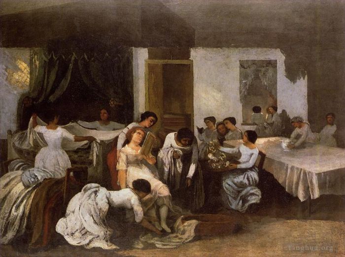 Jean Désiré Gustave Courbet Peinture à l'huile - Habiller la fille morte Habiller la mariée