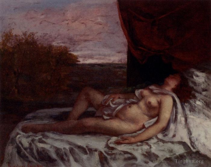 Jean Désiré Gustave Courbet Peinture à l'huile - Femme Nue Endormie