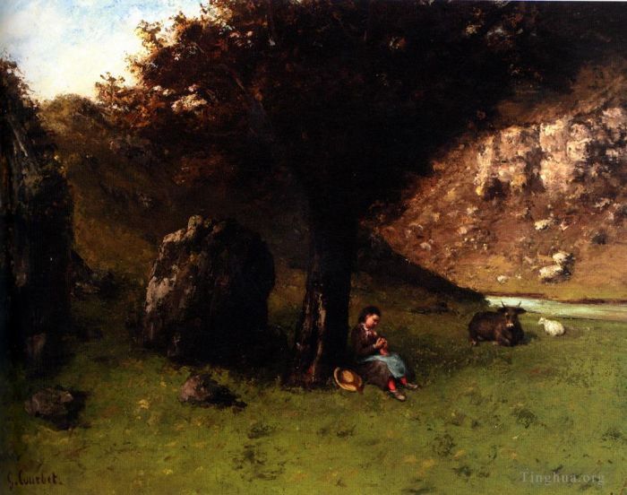 Jean Désiré Gustave Courbet Peinture à l'huile - La Petite Bergère La Jeune Bergère