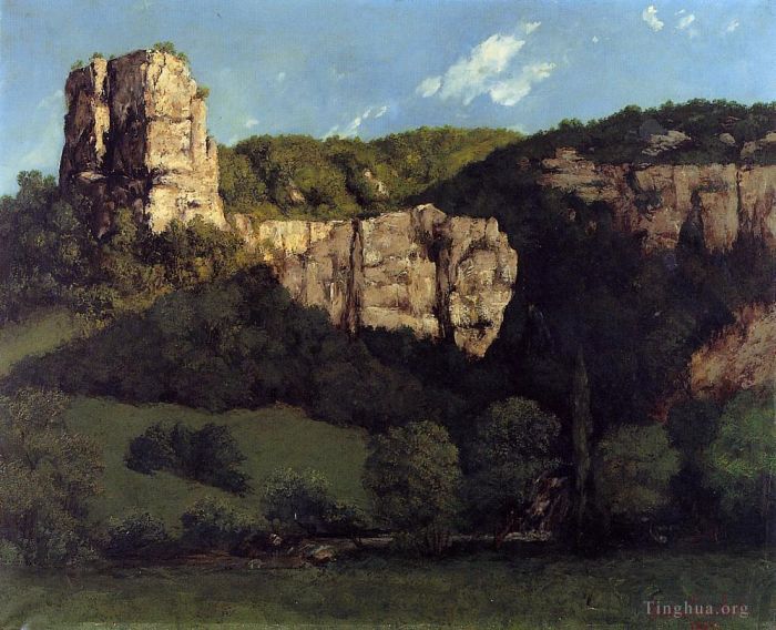 Jean Désiré Gustave Courbet Peinture à l'huile - Paysage Roche Chauve dans la Vallée d'Ornans