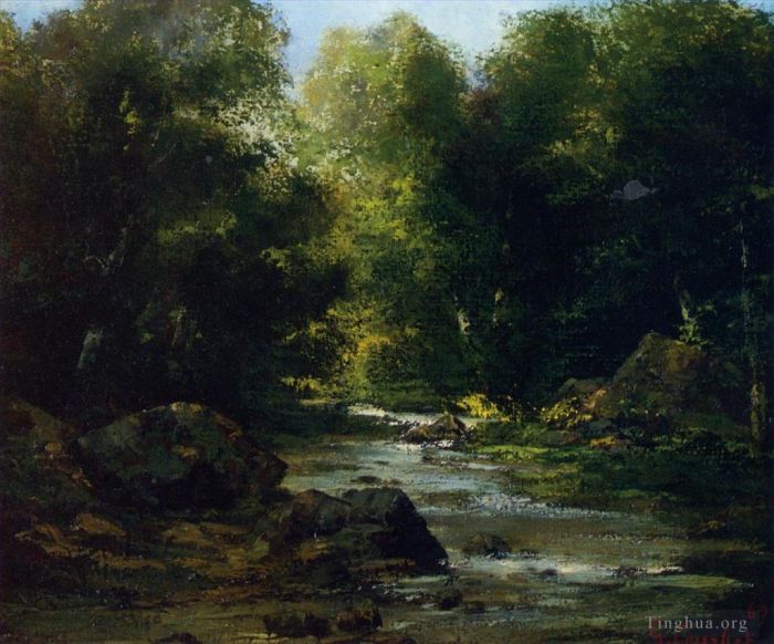 Jean Désiré Gustave Courbet Peinture à l'huile - Paysage fluvial