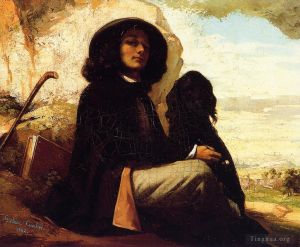 Jean Désiré Gustave Courbet œuvres - Autoportrait avec un chien noir