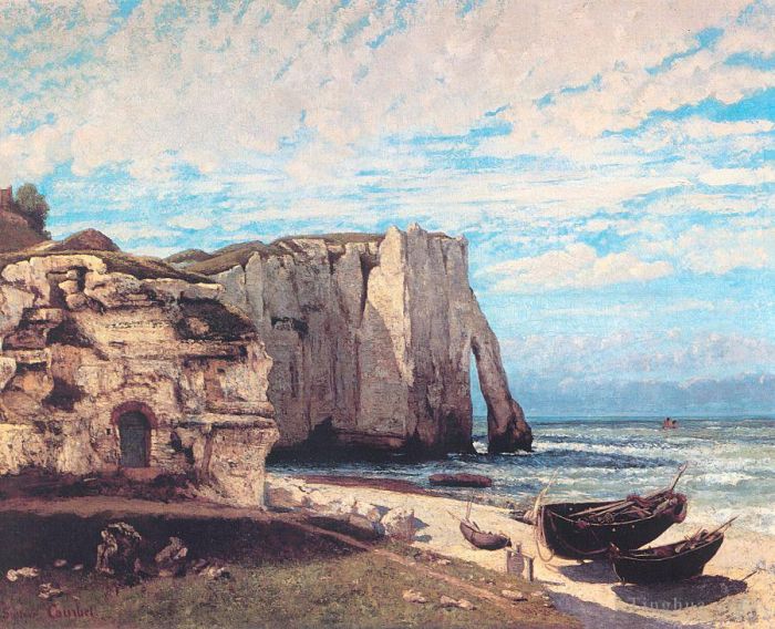 Jean Désiré Gustave Courbet Peinture à l'huile - La falaise d'Etretat après la tempête