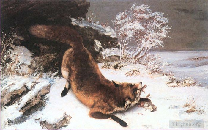 Jean Désiré Gustave Courbet Peinture à l'huile - Le renard dans la neige