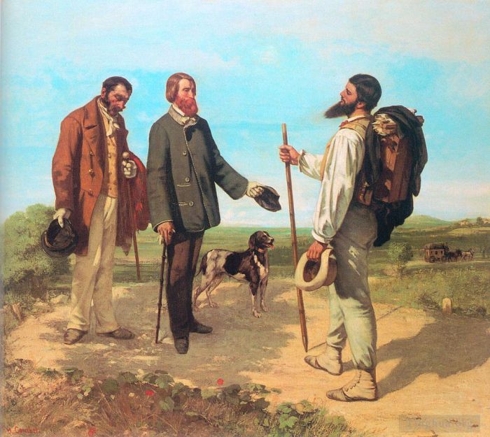 Jean Désiré Gustave Courbet Peinture à l'huile - La Rencontre Bonjour Monsieur Courbet