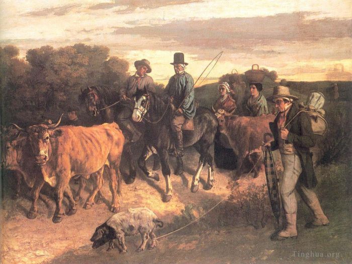 Jean Désiré Gustave Courbet Peinture à l'huile - Les paysans de Flagey revenant de la foire d'Ornans