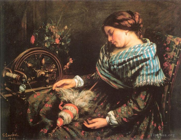 Jean Désiré Gustave Courbet Peinture à l'huile - Le fileur endormi