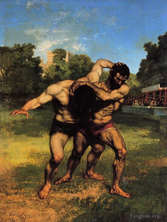 Jean Désiré Gustave Courbet Peinture à l'huile - Les lutteurs