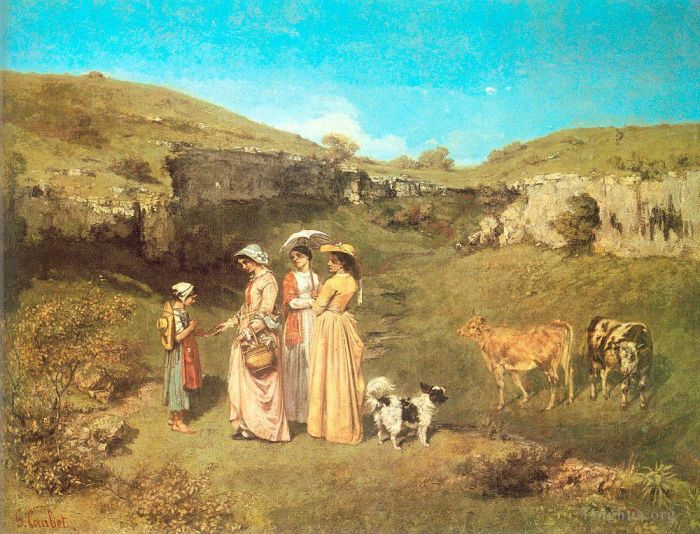 Jean Désiré Gustave Courbet Peinture à l'huile - Les Demoiselles du Village CGF
