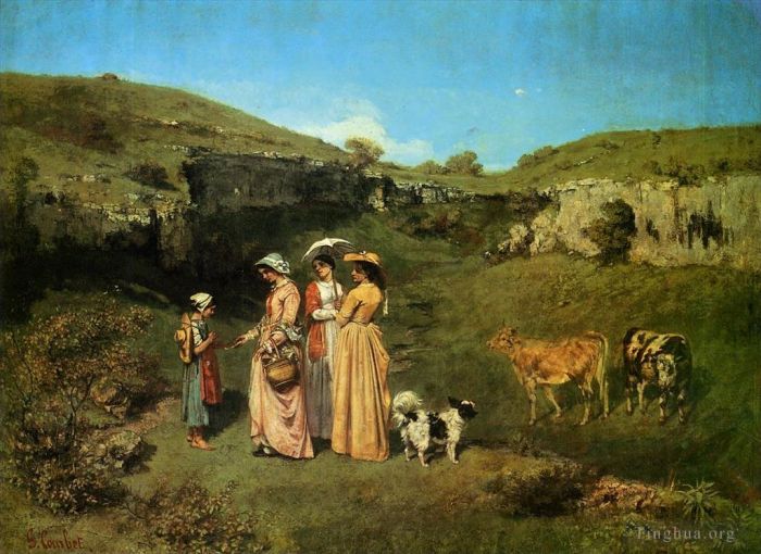 Jean Désiré Gustave Courbet Peinture à l'huile - Les Demoiselles du Village