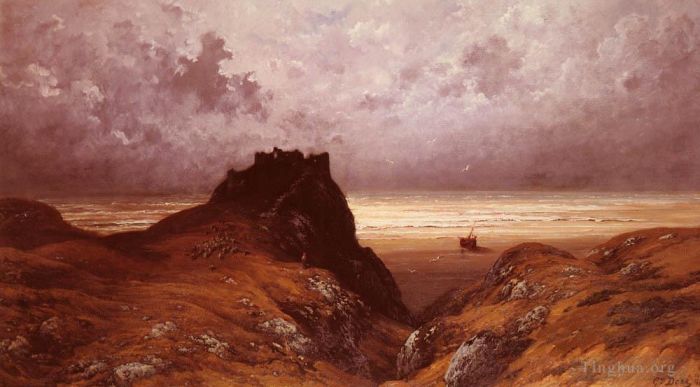 Gustave Doré Peinture à l'huile - Château sur le paysage de l'île de Skye