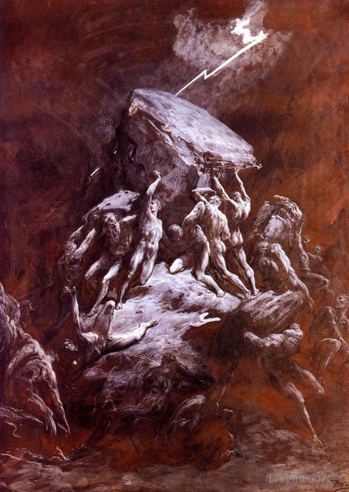 Gustave Doré Peinture à l'huile - La Chute Des Titans