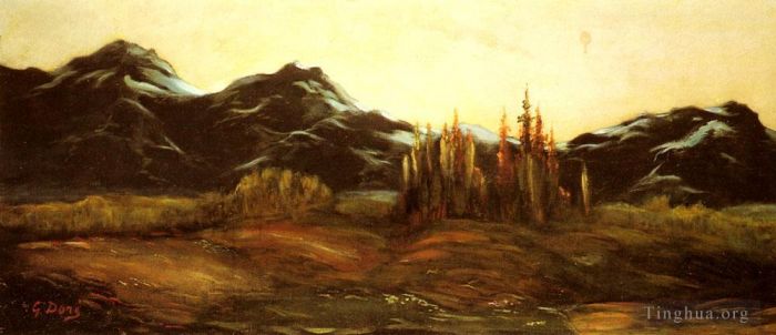 Gustave Doré Peinture à l'huile - Louis Christophe Un Paysage Montagneux Avec Un Paysage De Ballon
