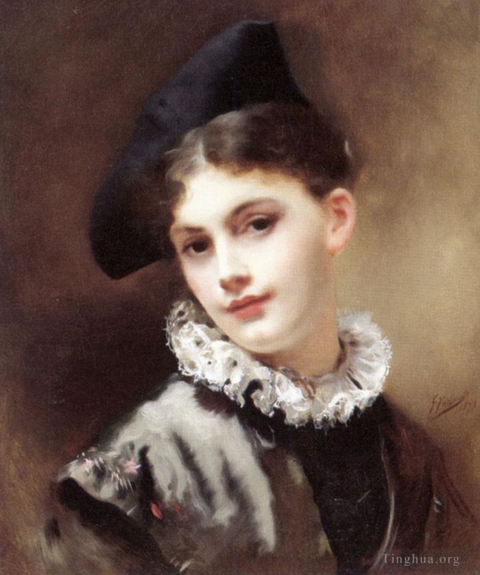 Gustave Jacquet Peinture à l'huile - Un sourire coquet