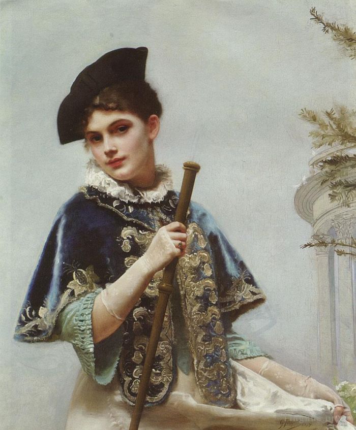 Gustave Jacquet Peinture à l'huile - Un portrait d'une noble dame