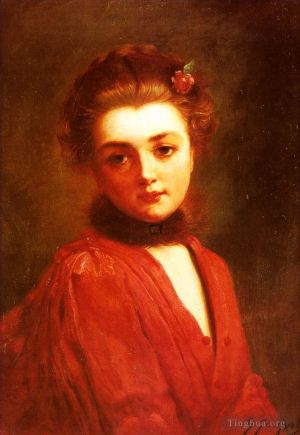 Gustave Jacquet œuvres - Portrait d'une jeune fille dans une robe rouge