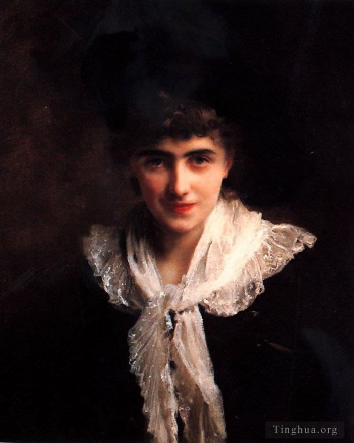 Gustave Jacquet Peinture à l'huile - Portrait d'une dame Gentlewoman