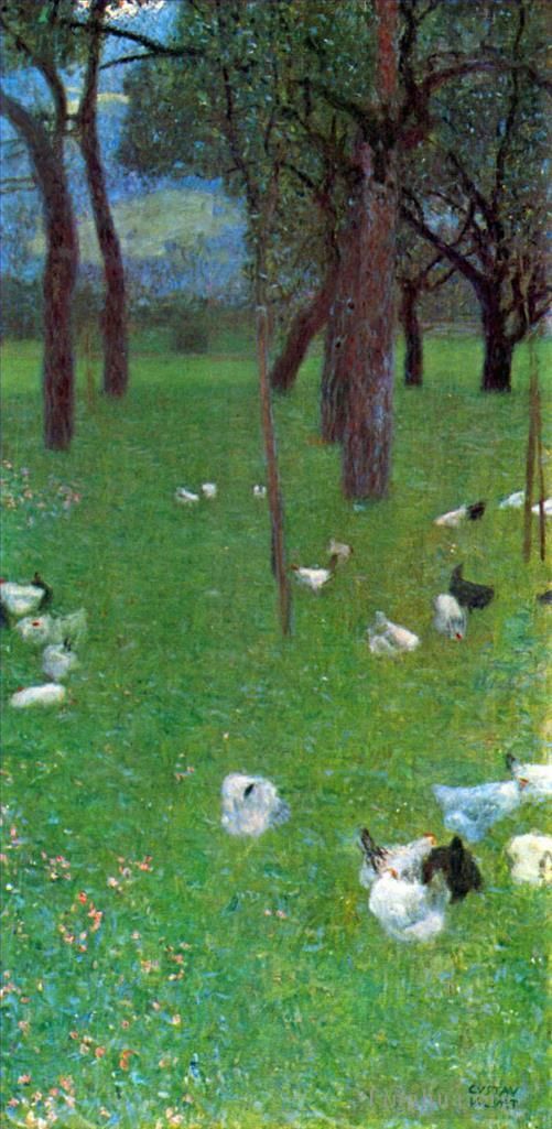 Gustave Klimt Peinture à l'huile - Après le jardin de pluie avec des poules à Sainte Agathe